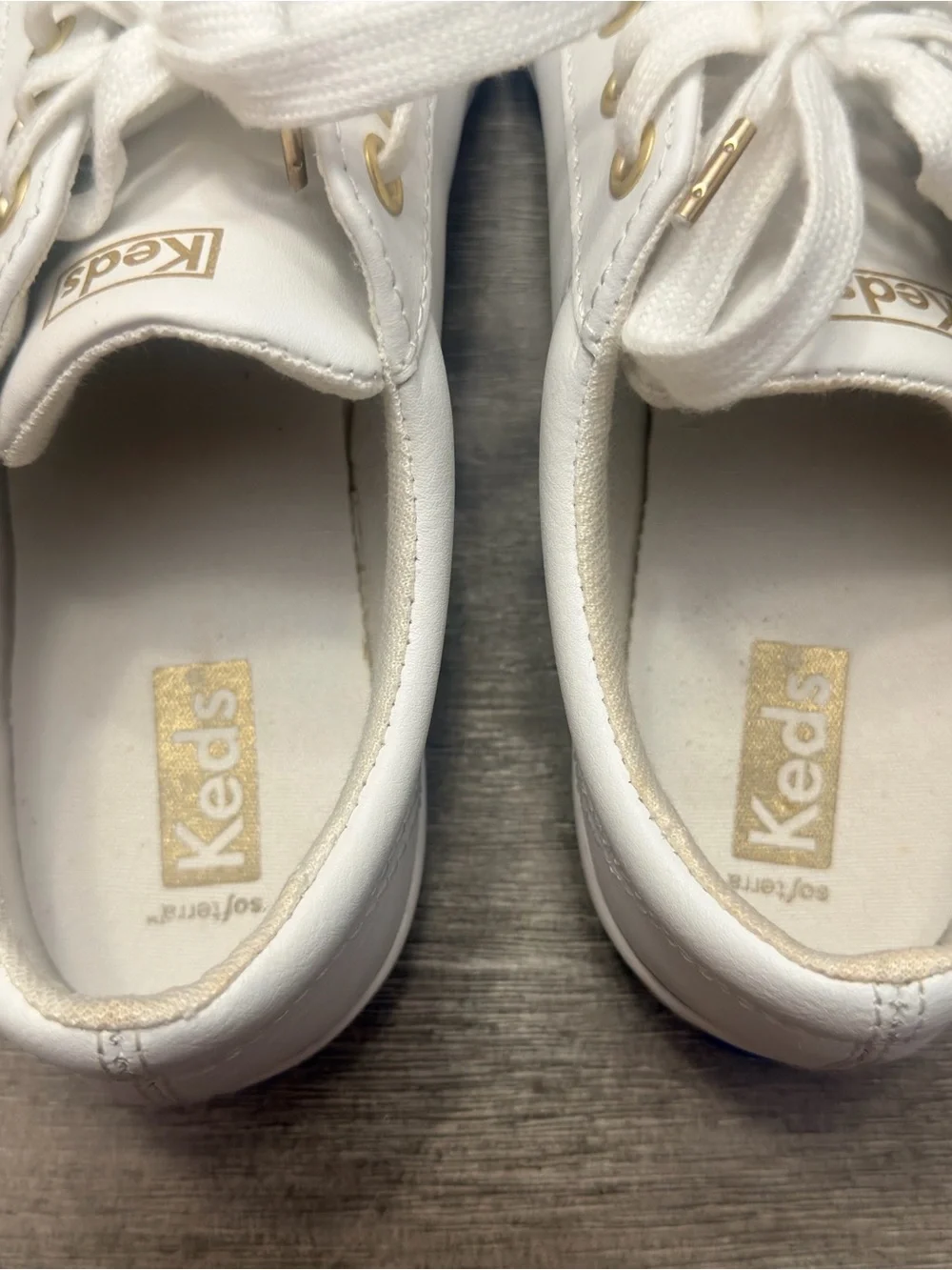 Keds White Sneakers with Gold Eyelets